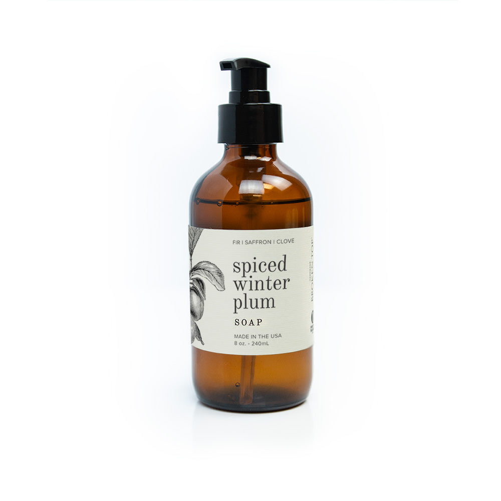 8oz Spiced Winter Plum Liquid Soap on white background.