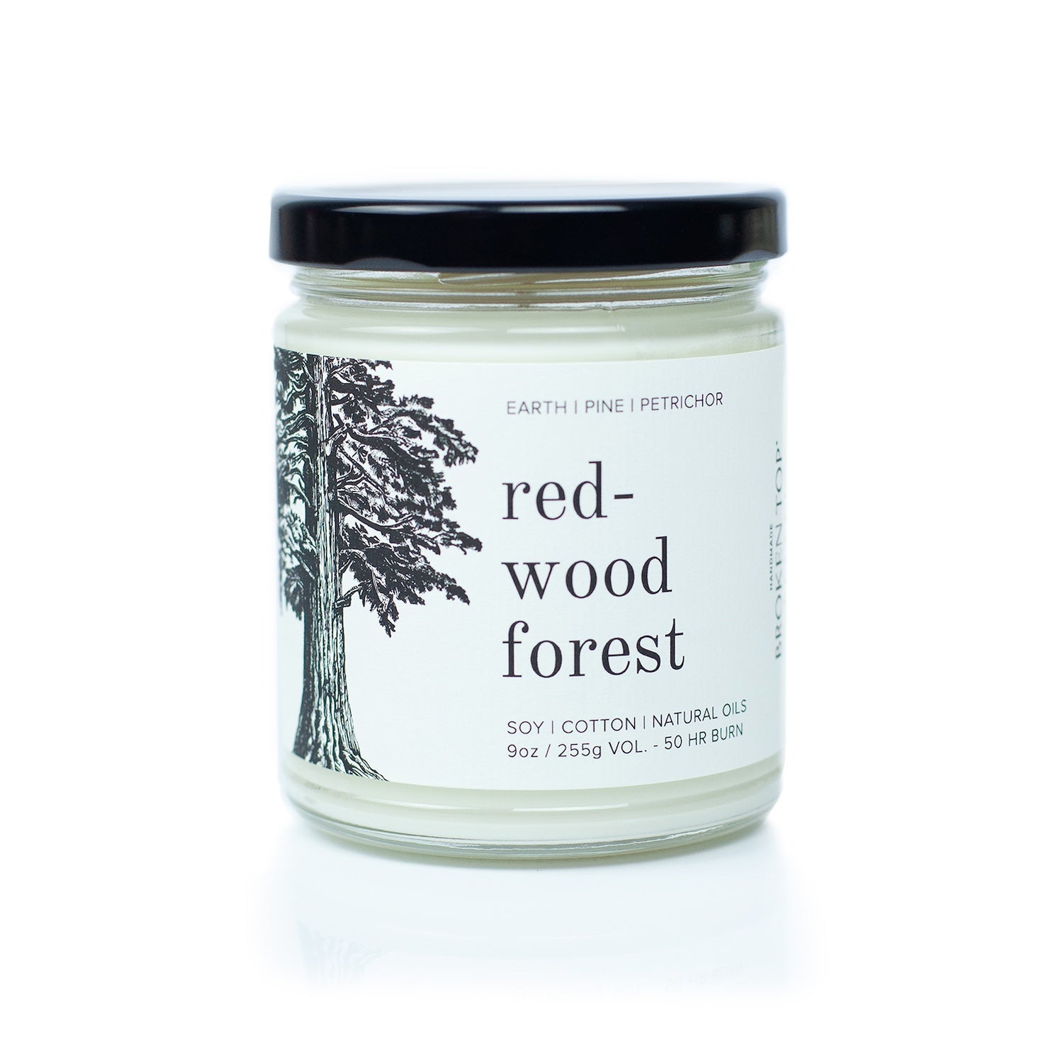 9oz Redwood Forest Soy Candle on white background. 