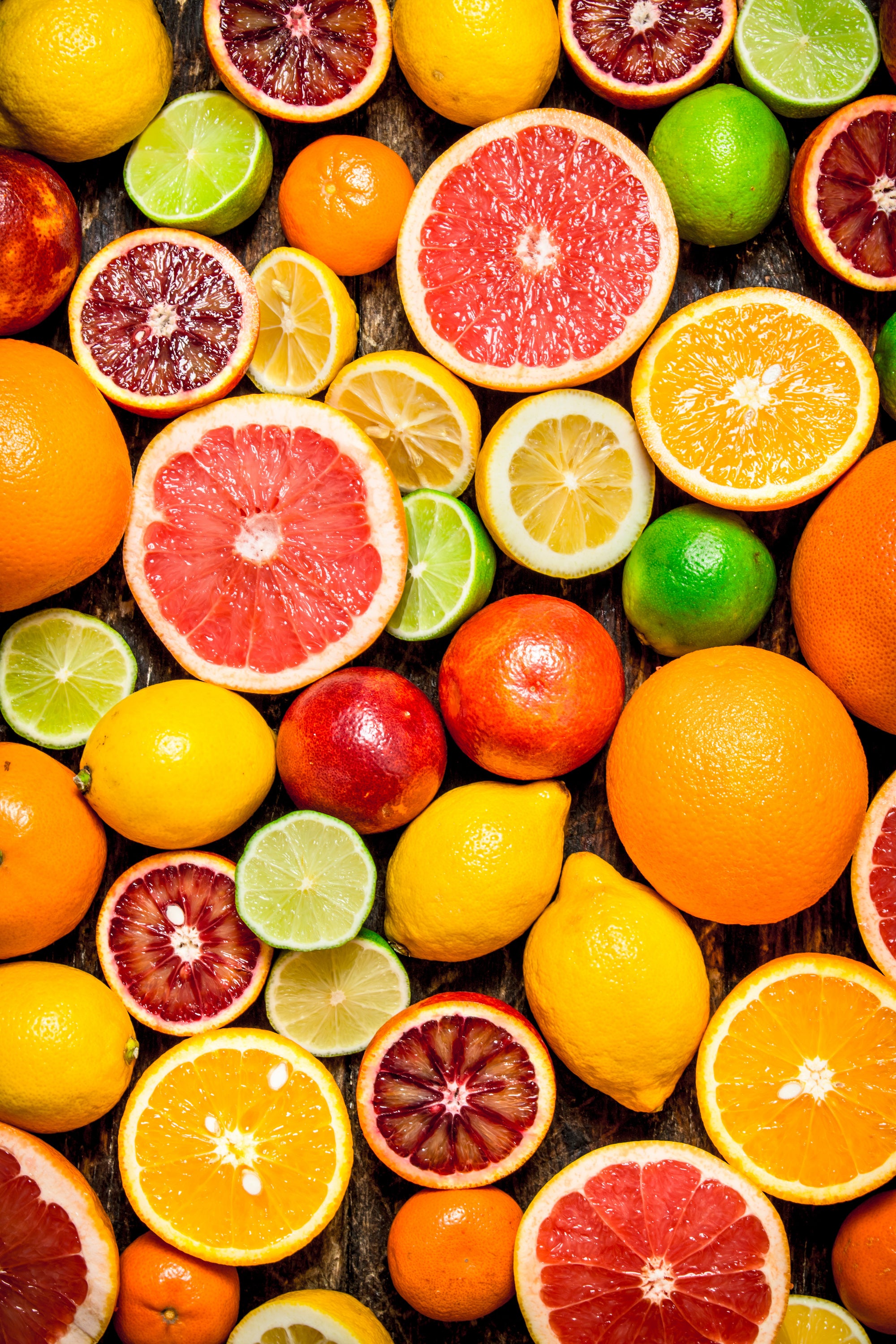 An array of citrus fruits. 