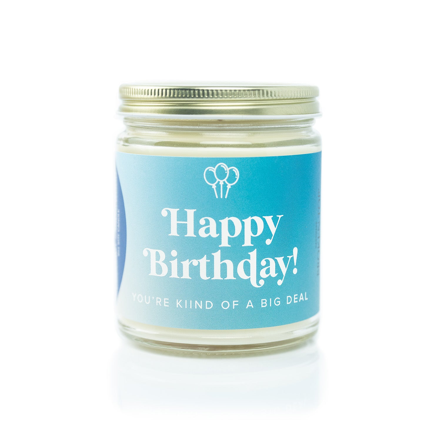 9oz 'Happy Birthday' Soy Candle on white background. 