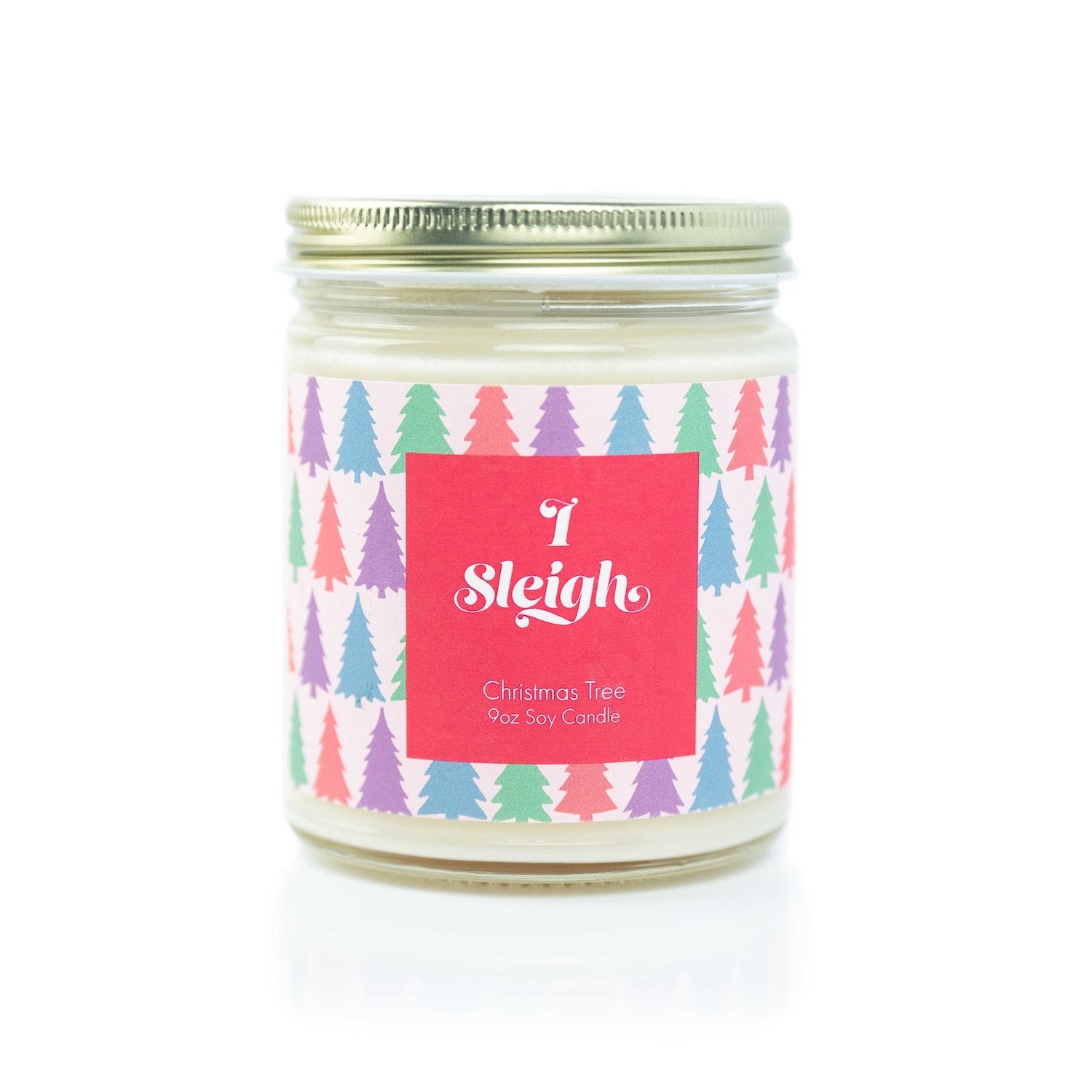 'I Sleigh' 9oz Soy Candle on white background. 