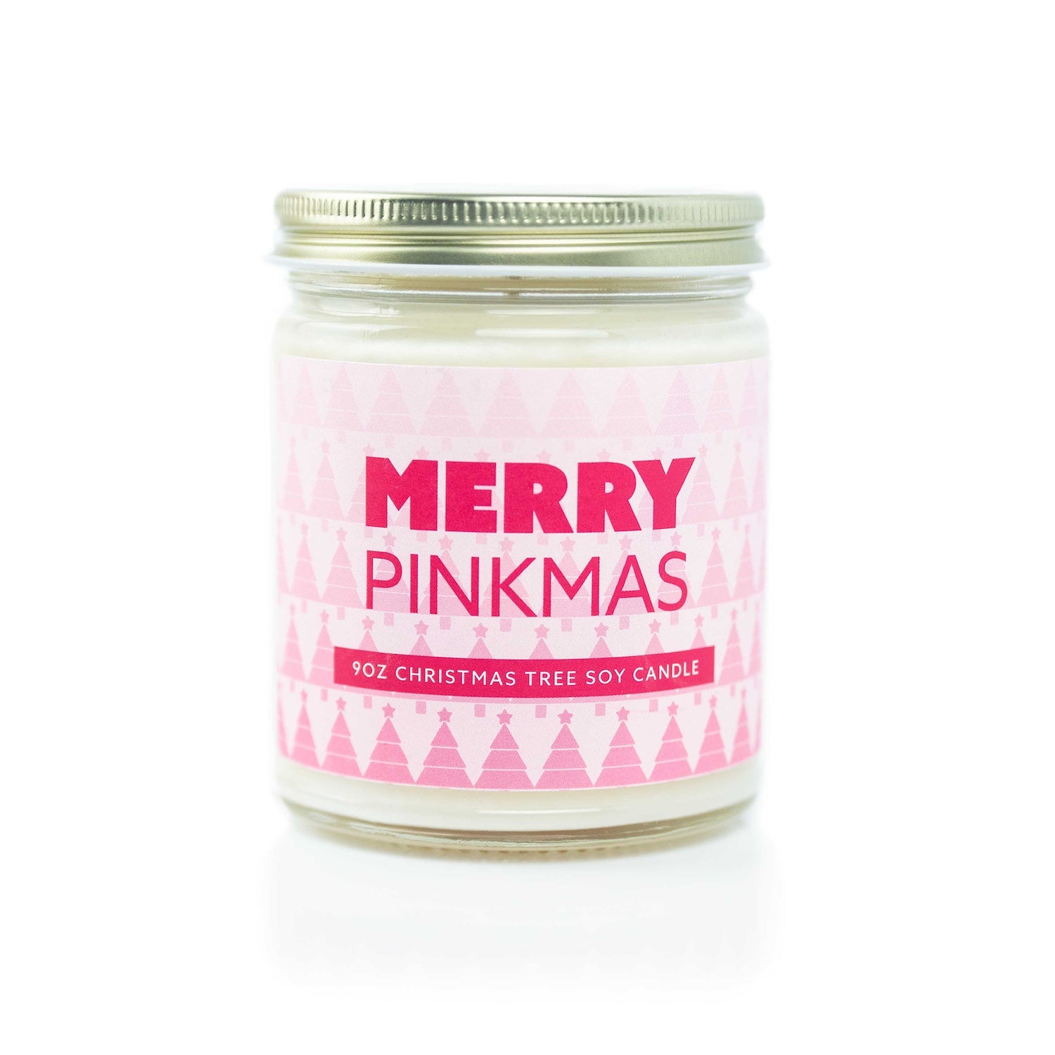 'Merry Pinkmas' 9oz Soy Candle on white background.