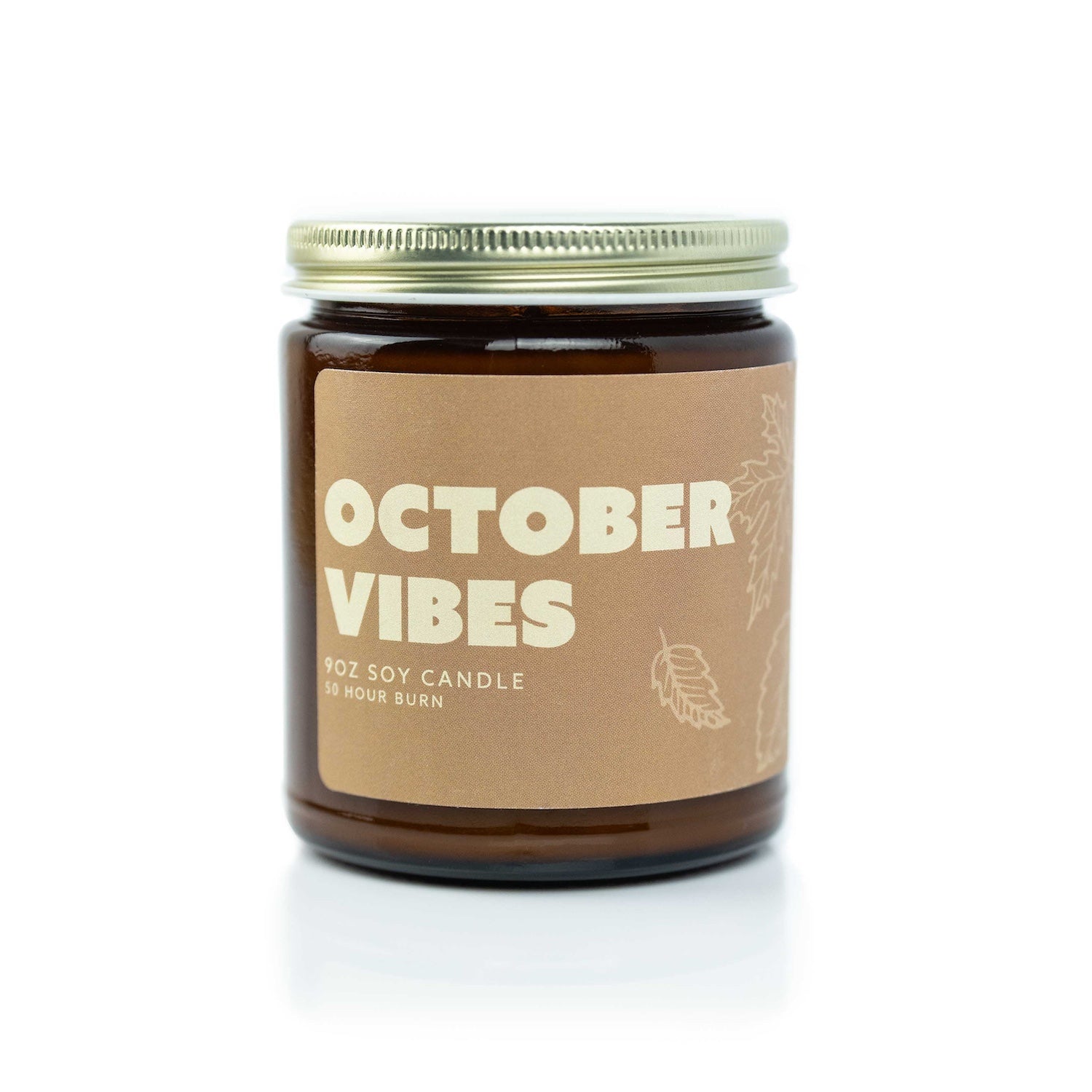 9oz 'October Vibes' Soy Candle on white background. 