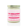 'I'm Dreaming of a Pink Christmas' 9oz Soy Candle on white background. 