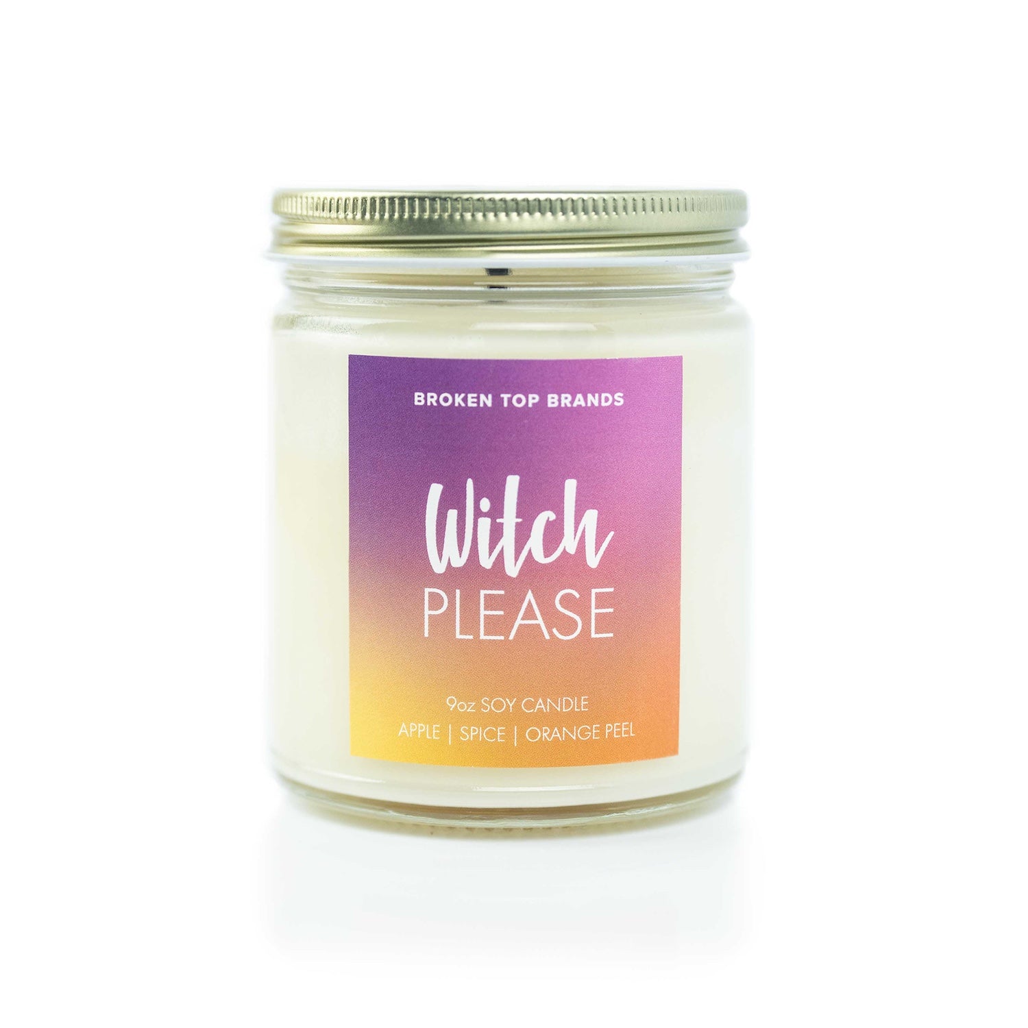 9oz 'Witch Please' Soy Candle on white background. 