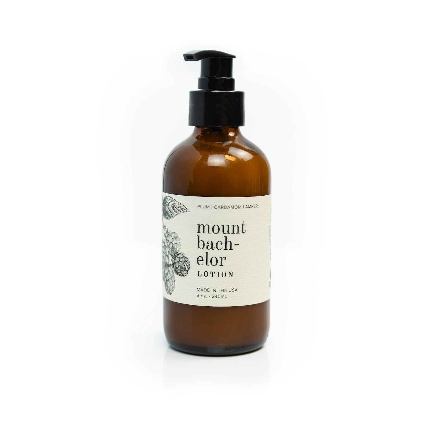 8oz Mount Bachelor Body Lotion on white background. 